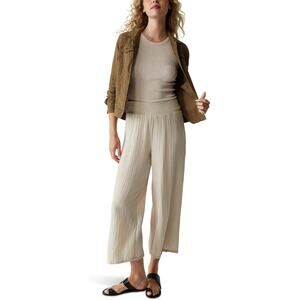 MICHAEL STARS Medina Smocked Waist Cropped Pant Cement Large NWT